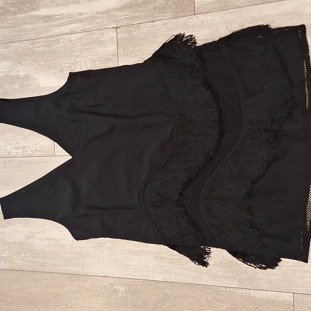 Allik Black Fringe Sleeveless  Dress